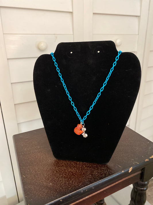 Blue & Red Handmade Duck Charm Upcycled Necklace