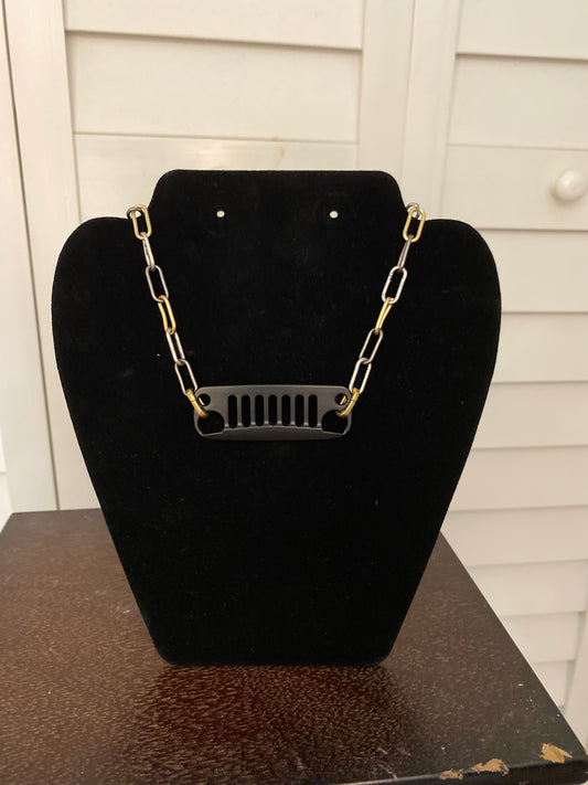 Gold Silver Black Handmade Jeep Upcycled Charm Necklace