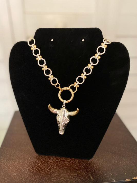 Gold & Silver Longhorn Handmade Upcycled Necklace